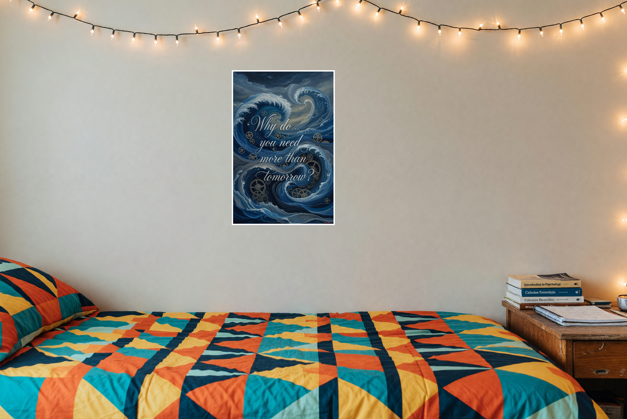 "Why Do You Need More Than Tomorrow?" Abstract Waves Gears Motivational 12x18 US Made Poster